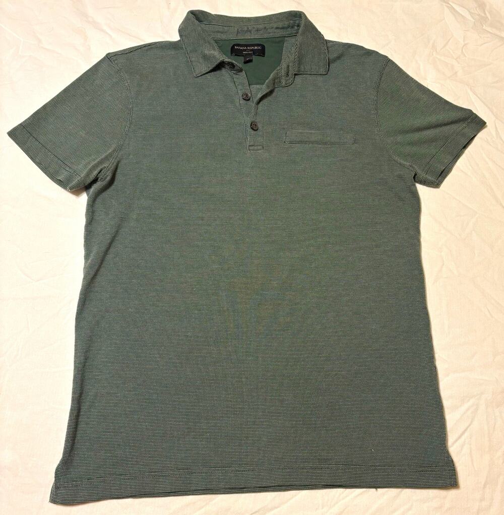 Banana Republic Men's Green Solid Polo Shirt Short Sleeve Spread Collar M